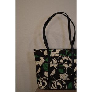 Vera Bradley Floral Quilted Tote Bag Black & Green Large Handbag NWT